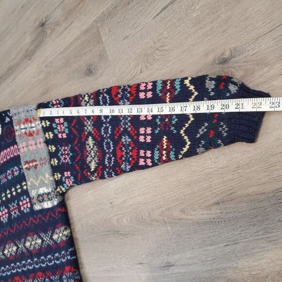 Ninon de Lenclos Handknit 100% Wool Sweater M Fair Isle Patchwork Nordic Cottage - Picture 9 of 11